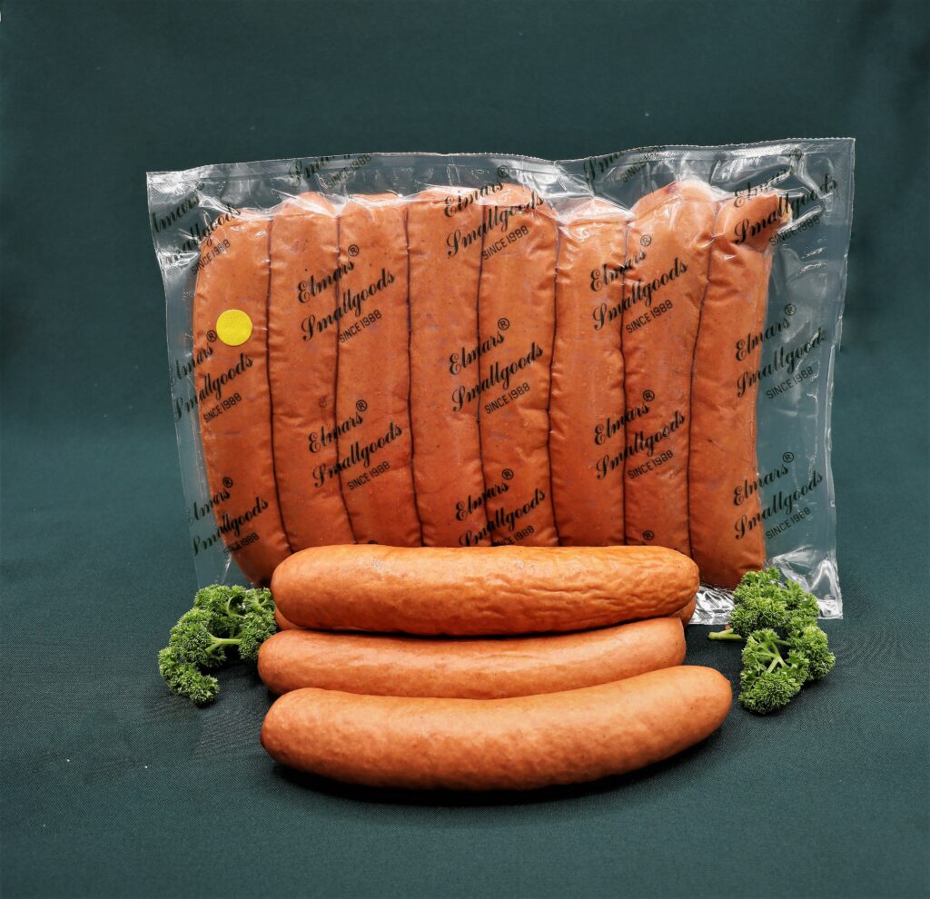 Large packet of Knacker Sausages, crafted by Elmar's Smallgoods.