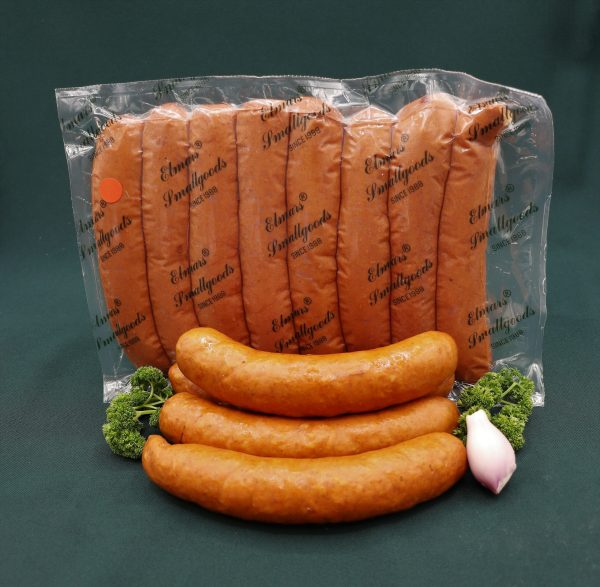 Large packet of pork sausage, crafted by Elmar's Smallgoods.